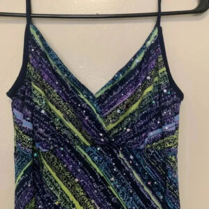 Joseph Ribkoff lined dress with sequins  and asymmetrical hem